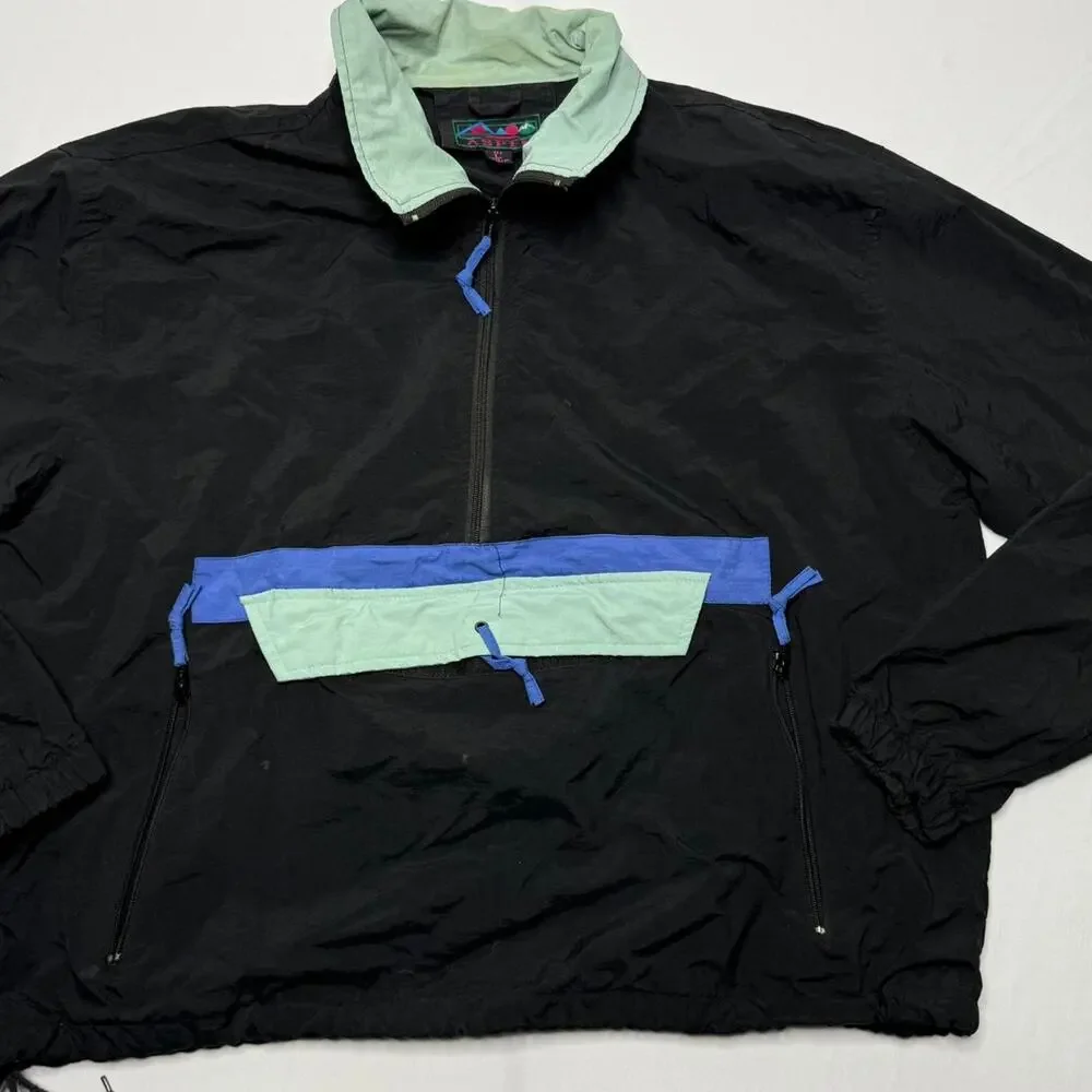 Vintage Aspen Colorblock Windbreaker Jacket Black/Teal/Blue L